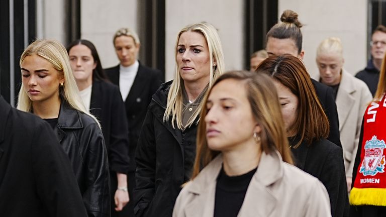 Liverpool's Gemma Bonner attended the funeral with her Liverpool team-mates
