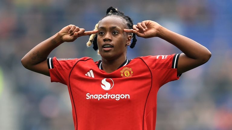 Melvine Malard of Manchester United celebrates scoring her team's equaliser