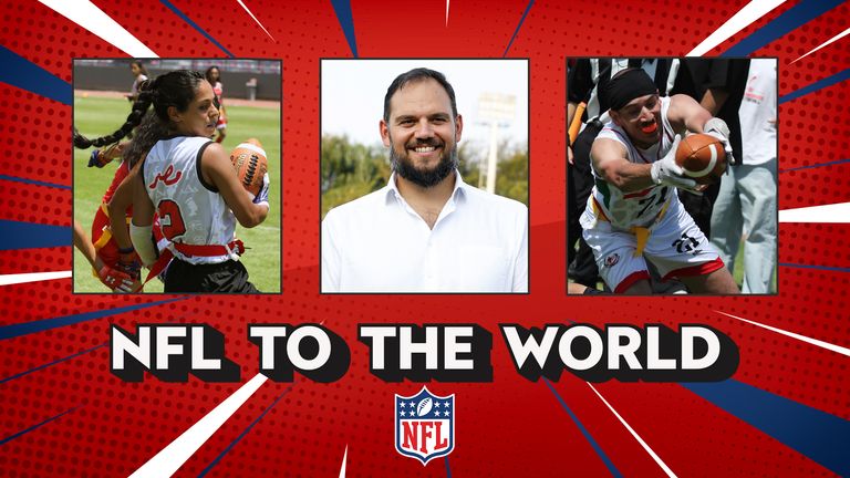 (Left to right) Nour Swellem of Egypt, IFAF president Pierre Trochet, Jawed Mohamed of Morocco - Flag football is gearing up to take over at the Olympics in 2028 