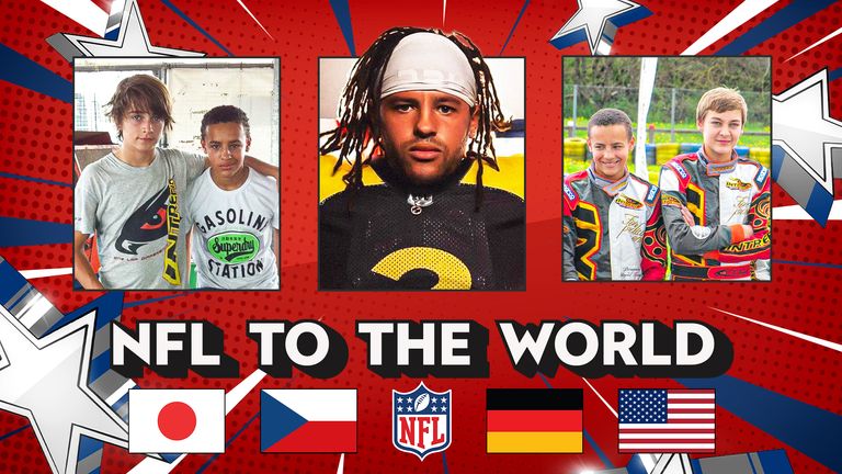 Samuel Oram-Jones pictured with Charles Leclerc (left) and George Russell (right)