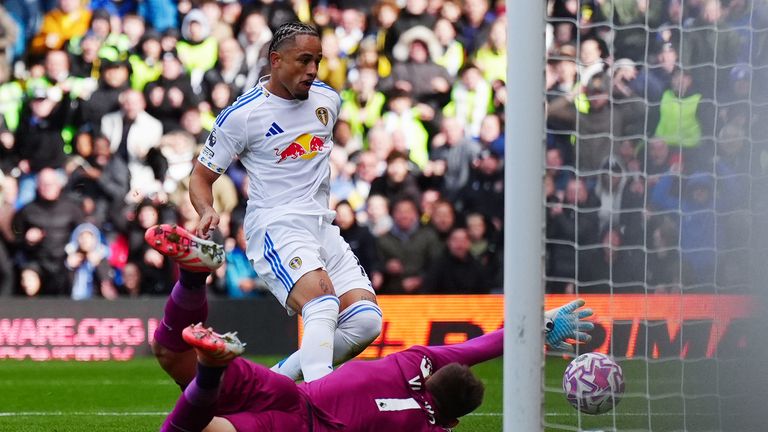 Noak Okafor equalises for Leeds against Spurs