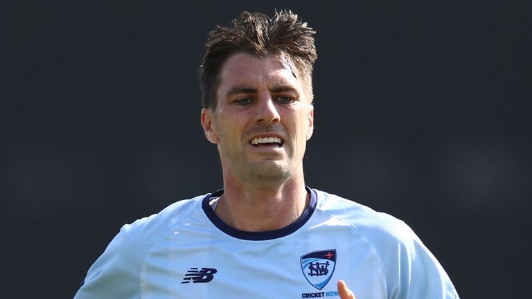 Pat Cummins takes part in a training session in Sydney