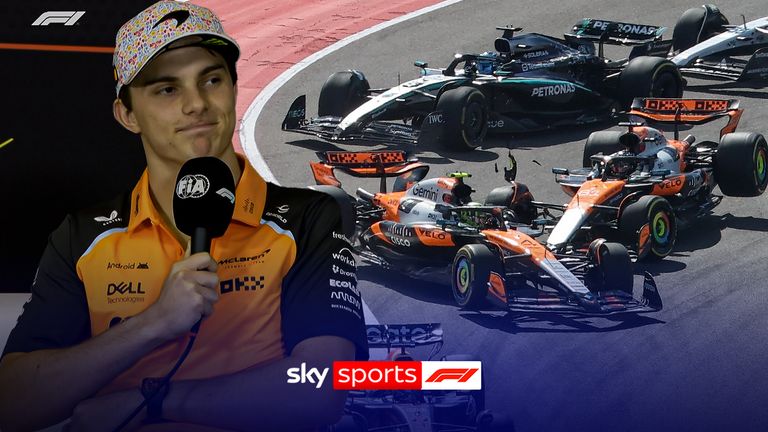 AUSTIN, TX - OCTOBER 18: McLaren Formula 1 Team driver Oscar Piastri (81) of Australia hits teammate McLaren Formula 1 Team driver Lando Norris (4) of the United Kingdom after colliding with Stake F1 Team Kick Sauber driver Nico Hulkenberg (27) of Germany who then hits Aston Martin Aramco Formula One Team driver Fernando Alonso (14) of Spain on the opening lap of the Sprint race of the Formula 1 MSC Cruises United States Grand Prix on October 18, 2025, at Circuit of the Americas in Austin, Texas