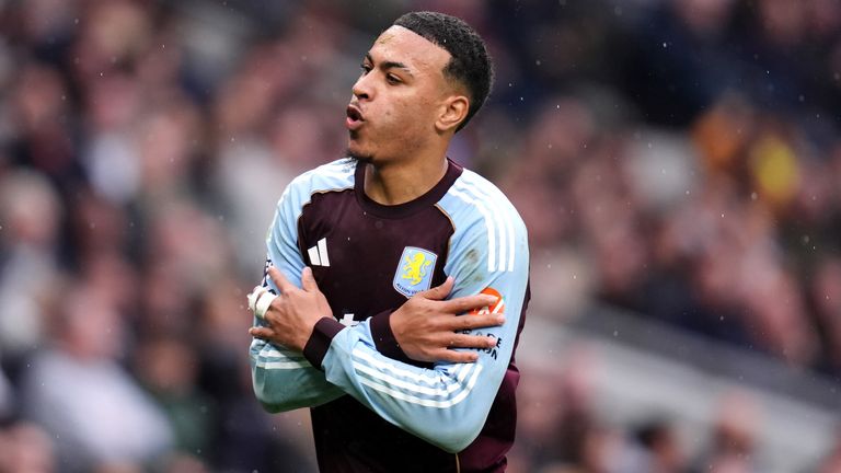 Morgan Rogers celebrates after equalising for Aston Villa at Spurs