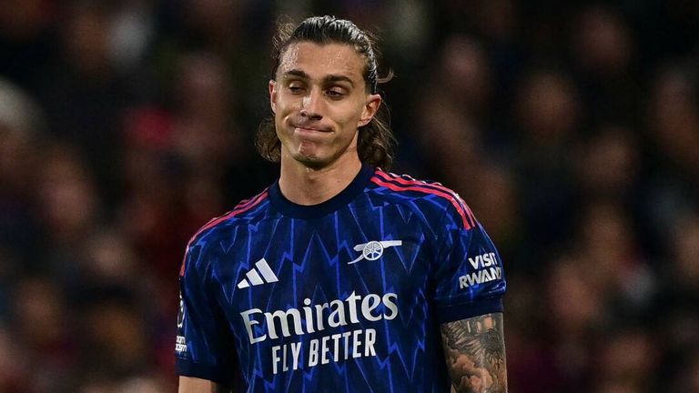 Riccardo Calafiori reacts after his effort is ruled out for offside