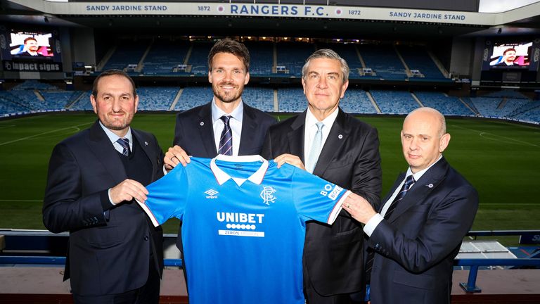 GLASGOW, SCOTLAND - OCTOBER 21: Danny Rohl is unveiled as the new Head Coach of Rangers Football Club alongside Chairman Andrew Cavenagh, Chief Executive Patrick Stewart and Sporting Director Kevin Thelwell at Ibrox Stadium, on October 21, 2025, in Glasgow, Scotland. (Photo by Alan Harvey / SNS Group)