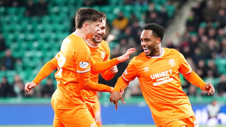 Danilo celebrates his opening goal for Rangers vs Hibs