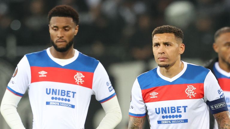 Rangers Youssef Chermiti and James Tavernier at Full Time during a UEFA Europa League 2025/26 League Phase MD2