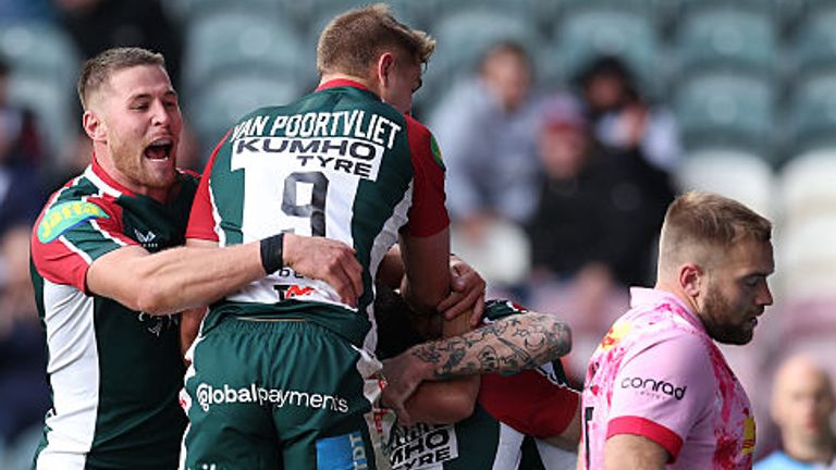 Leicester Tigers celebrate victory over Harlequins in Gallagher Premiership