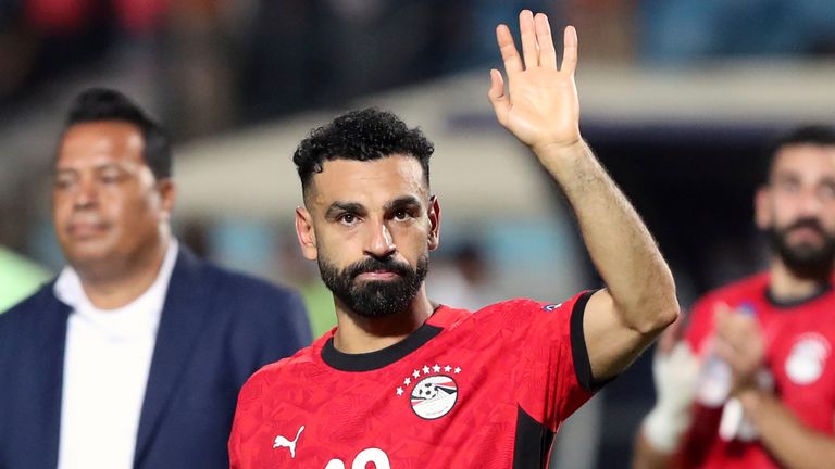 Egypt's Mohamed Salah waves to the crowd after the World Cup qualifying soccer match between Egypt and Ethiopia in September 2025
