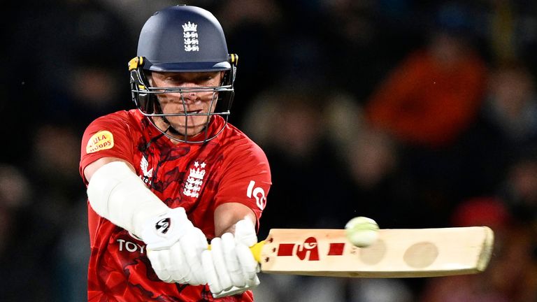 England's Sam Curran bats during the first T20 international 