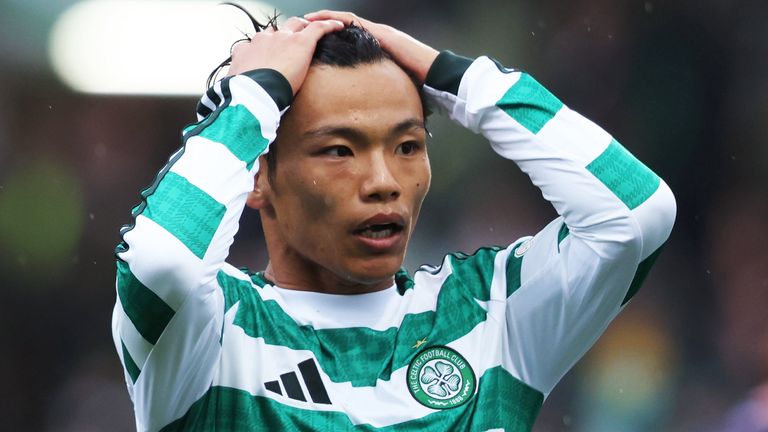 Reo Hatate reacts as Celtic fall behind at Dundee