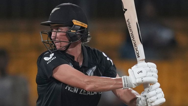 New Zealand's Sophie Devine plays a shot during the ICC Women's Cricket World Cup (Associated Press)
