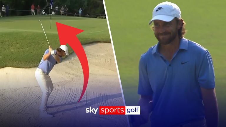 Tommy Fleetwood holes an incredible eagle on the 14th hole at the Indian Open as he goes four under par on day one. 
