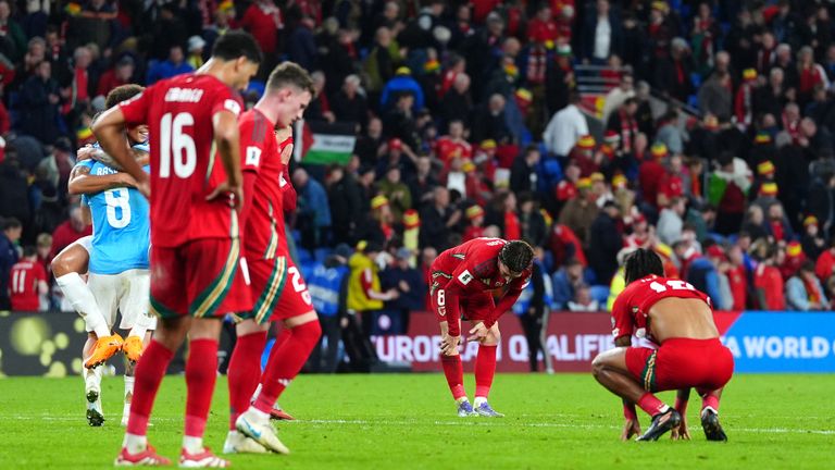 Wales players look dejected at full-time