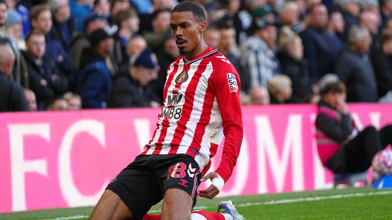 Sunderland's Wilson Isidor celebrates after scoring his side's equalizer at Chelsea