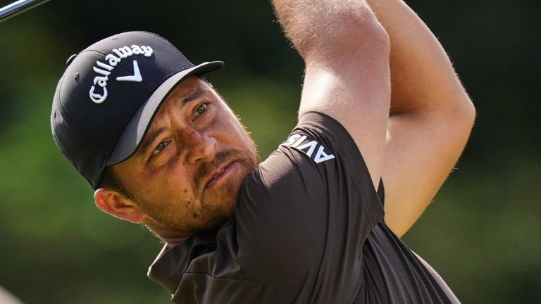 Xander Schauffele tees off during the fourth round of the Baycurrent Classic