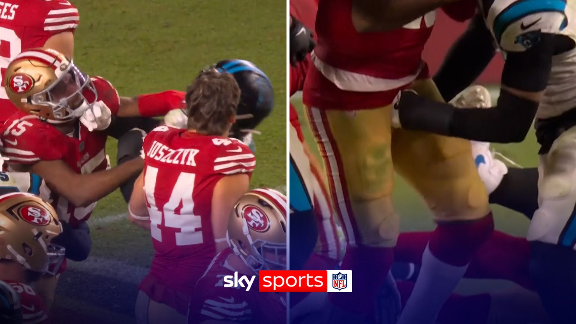 49ers player throws punch after low blow in Panthers game!