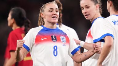 Georgia Stanway celebrates scoring England's sixth goal against China, completing her hat-trick