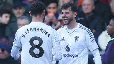 Mason Mount is congratulated after his free-kick gives Manchester United a 2-1 lead at Selhurst Park