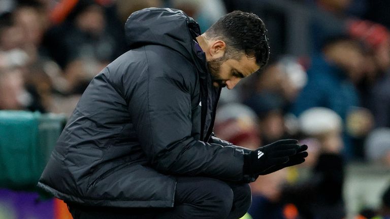 Ruben Amorim looks dejected after Man Utd lose to Everton