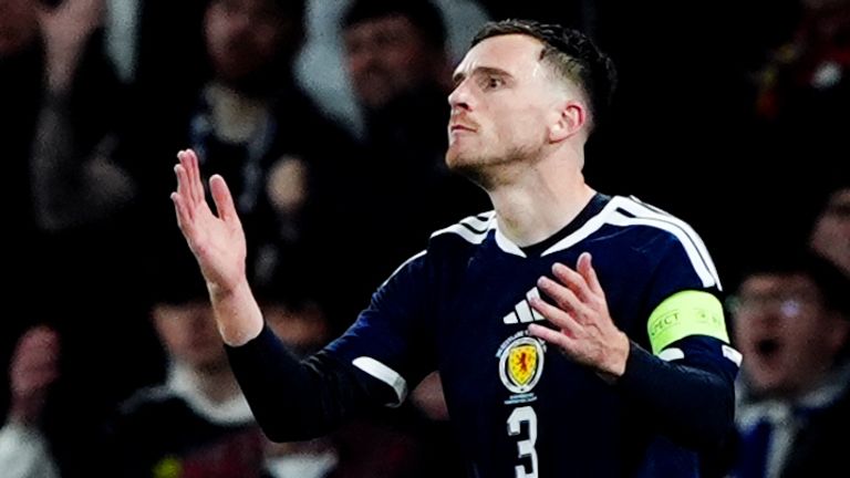 Andy Robertson conceded a penalty for a foul on the edge of the area that allowed Denmark to level at 1-1 