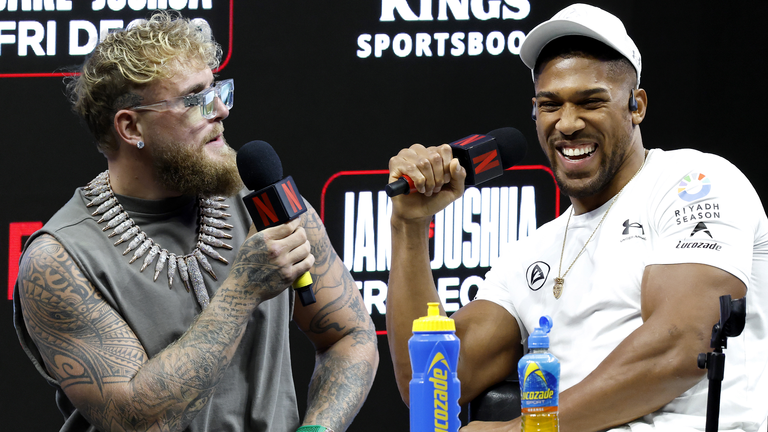 Take a look at the best bits from Jake Paul and Anthony Joshua's first  press conference ahead of their fight on December 19 in Miami. Credit:  MVP/Netflix
