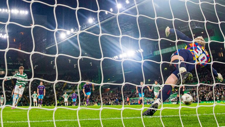 Arne Engels scored Celtic's fourth from the penalty spot