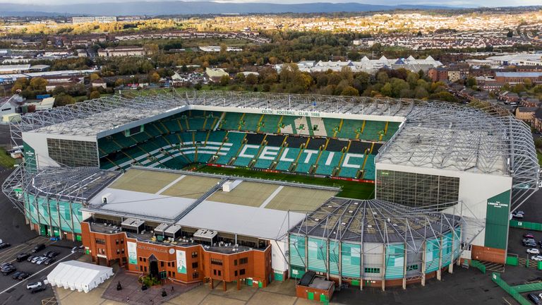 GLASGOW, SCOTLAND - NOVEMBER 05: An aerial view of Celtic Park, on November 05, 2025, in Glasgow, Scotland. (Photo by Craig Williamson / SNS Group)