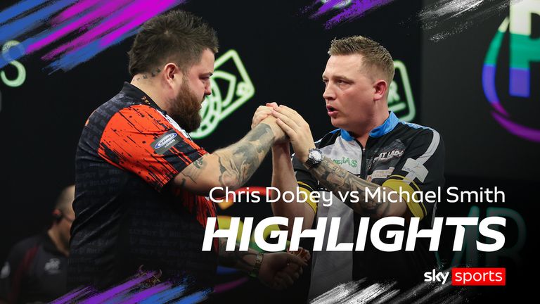 Highlights of the Grand Slam of Darts second-round match between Chris Dobey and Michael Smith. Images: PDC