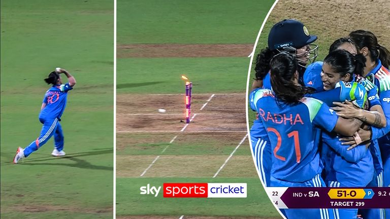 India got their first wicket of Tazmin Brits after Amanjot Kaur hit a perfect run-out.
