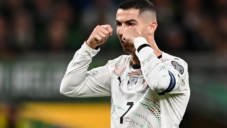 Cristiano Ronaldo makes a crying gesture during Portugal's match against Republic of Ireland