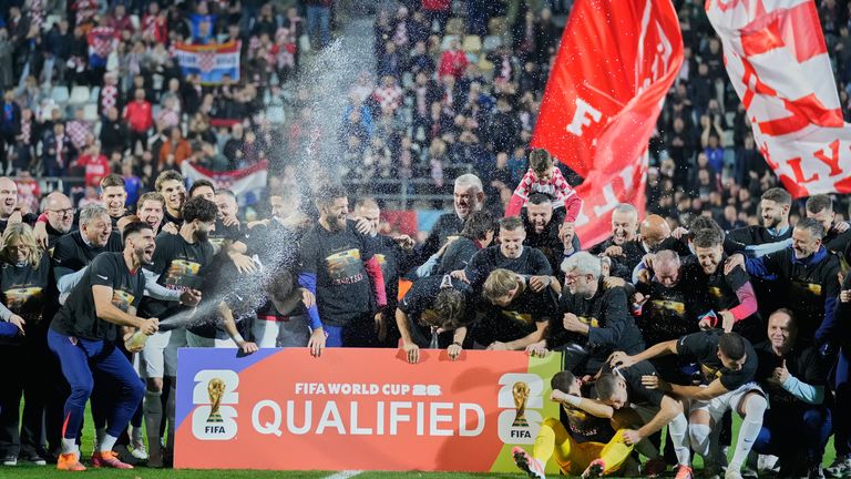 Croatia players celebrate qualifying for the 2026 World Cup