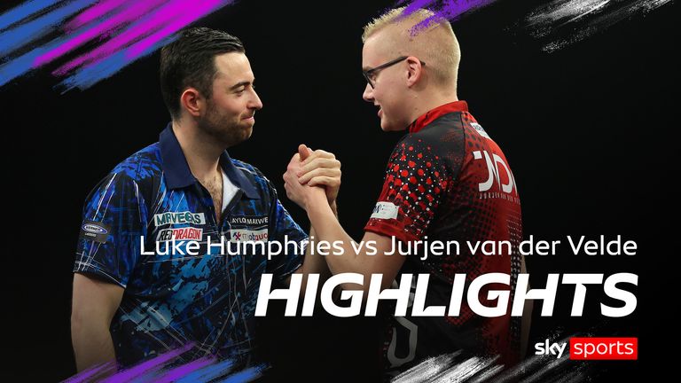 Destaques da partida da segunda rodada do Grand Slam de Dardos entre Luke Humphries e Jurjen van der Velde. Imagens: PDC