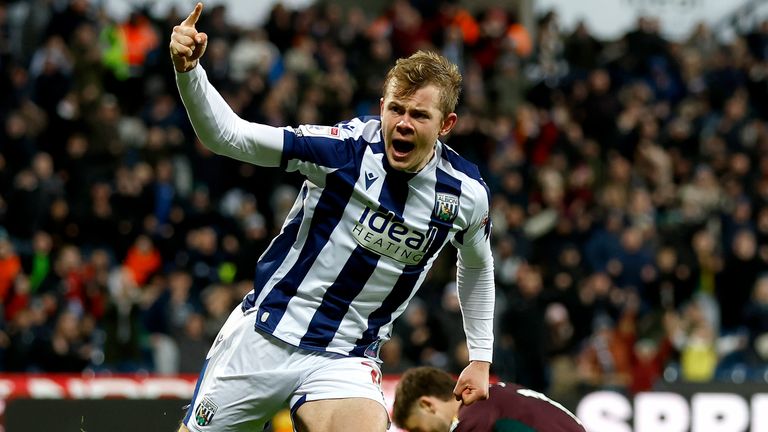 Aune Heggebo celebrates after scoring for West Brom against Swansea