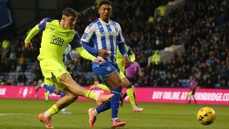 Alfie Devine gets his shot away during Preston's win at Sheffield Wednesday
