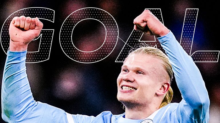 Erling Haaland celebrates scoring the opener against Bournemouth