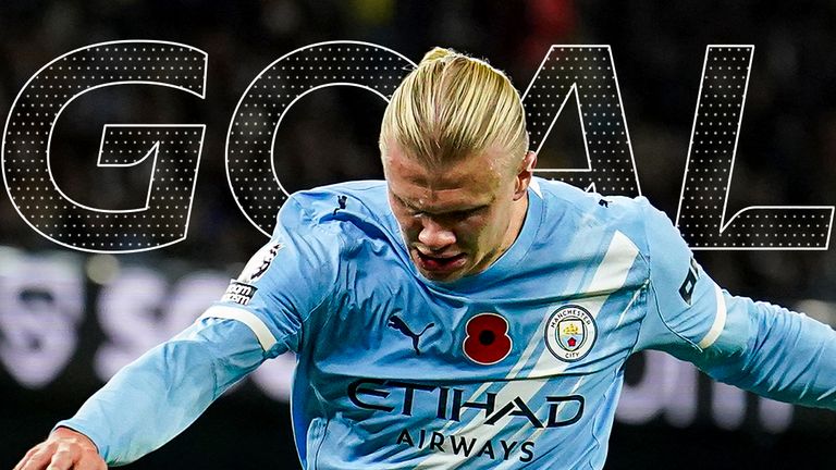 Erling Haaland fires Manchester City ahead against Bournemouth with his second of the game.