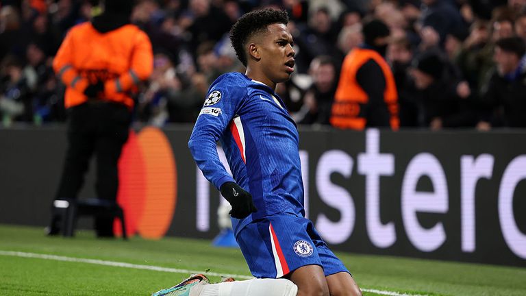  Estevao of Chelsea celebrates scoring his team's second goal during the UEFA Champions League 2025/26 League Phase MD5 match between Chelse