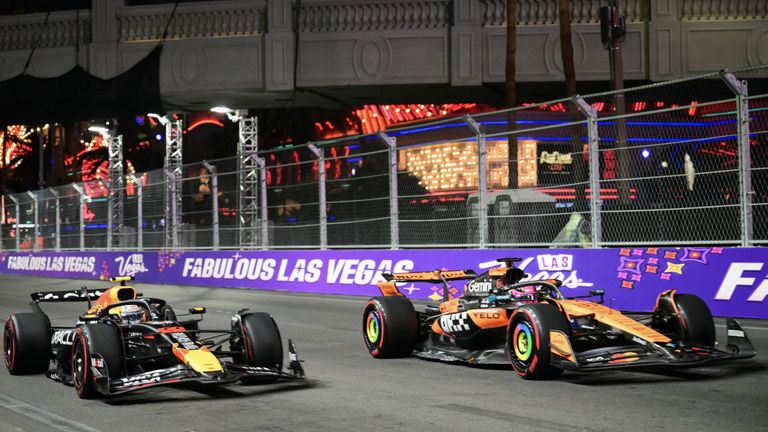 Yuki Tsunoda and Oscar Piastri in action at the Las Vegas GP