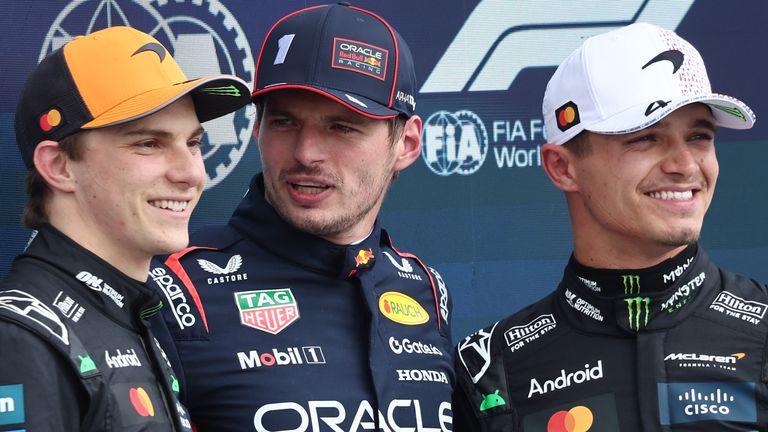 Oscar Piastri, Lando Norris and Max Verstappen