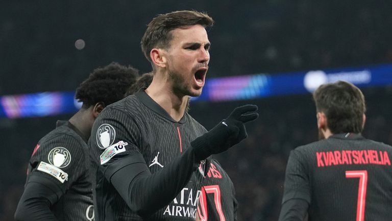PSG's Fabian Ruiz celebrates after scoring his side's third goal vs Tottenham