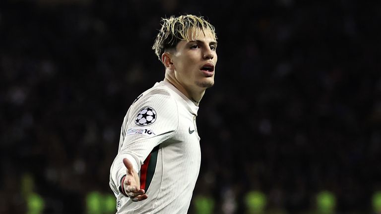 Alejandro Garnacho celebrates scoring a goal against Qarabag