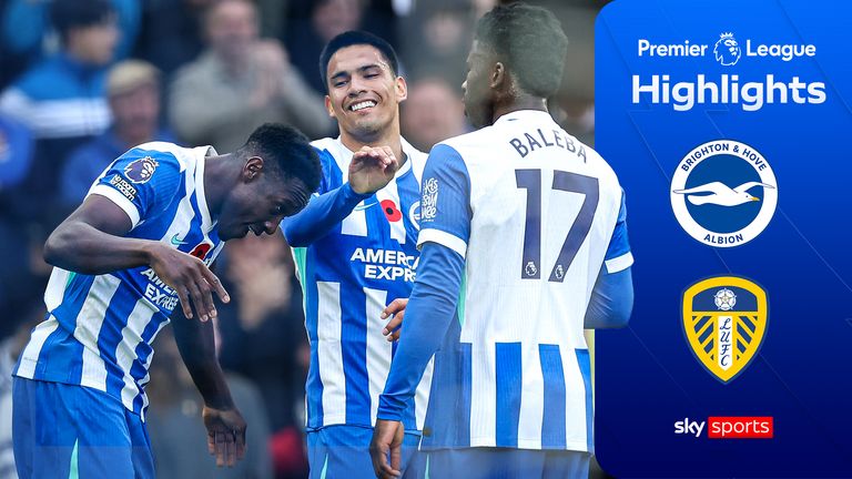Brighton and Hove Albion's Danny Welbeck celebrates scoring their side's first goal of their Premier League game against Leeds. Pic: PA
