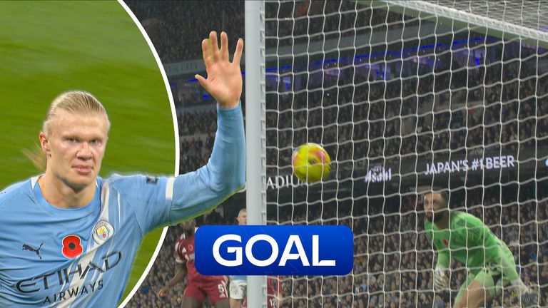 Erling Haaland puts Man City ahead against Liverpool in the PL.