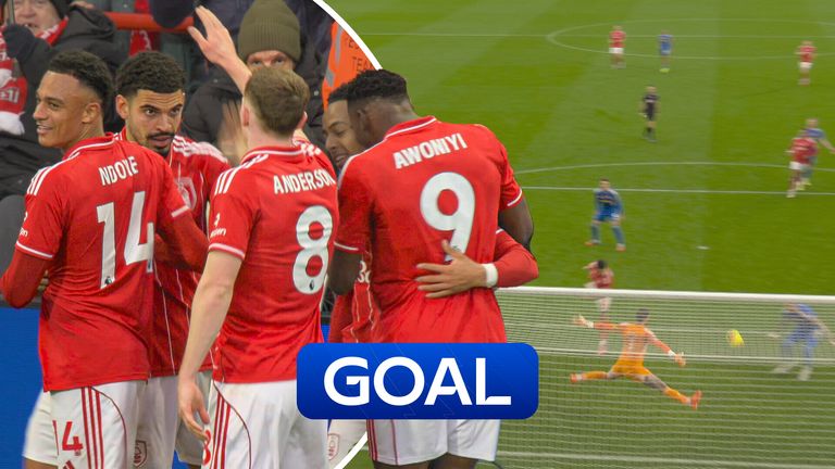 Morgan Gibbs-White puts Forest ahead against Leeds in the PL.