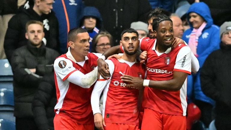 Gabri Martinez (centre) earned Braga a point at Rangers
