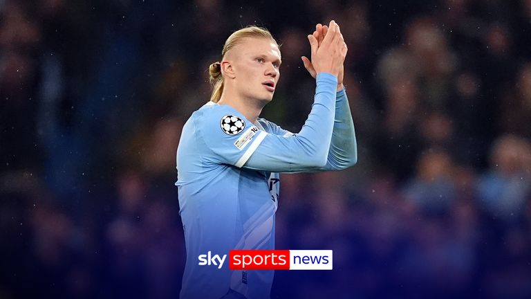 Manchester City's Erling Haaland applauds the crowd as he walks off the pitch following his substitution during the UEFA Champions League match at the Etihad Stadium, Manchester.
