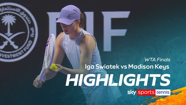 Highlights of Iga Swiatek against Madison Keys in the group stage of the WTA Finals. 