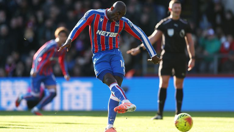 Jean-Philippe Mateta gives Crystal Palace the lead from the penalty spot